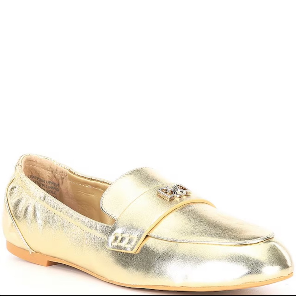 Deltan Leather Loafers Gold Metallic size 8.5 NWT